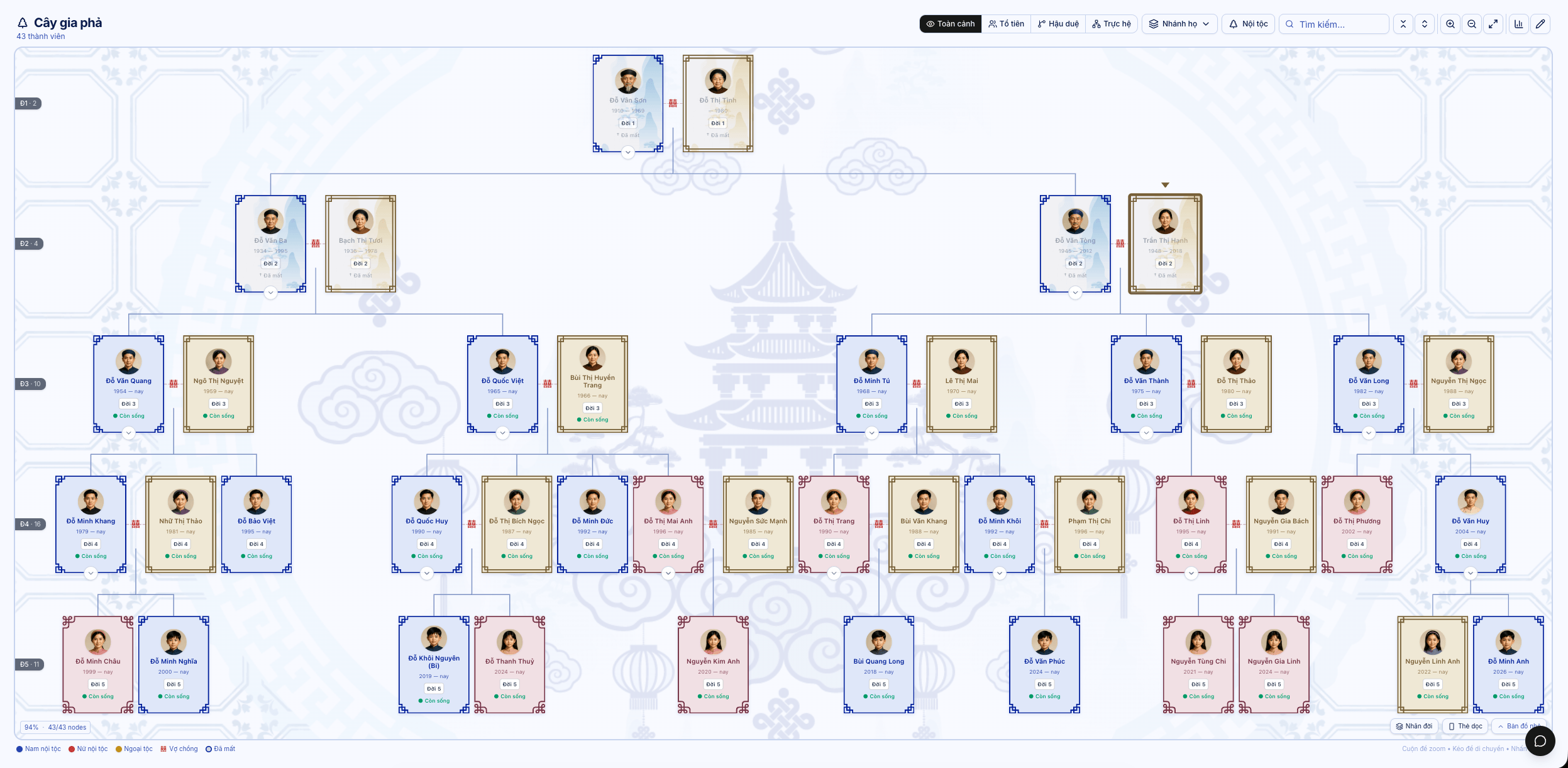 Giao diện cây gia phả — theme Mặc định